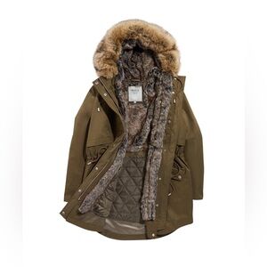 NWT Parka London Caversham Faux Fur Lined Military Green Size M